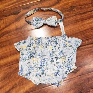 Janie and Jack NWT 12-18 months blue and yellow floral ruffle bloomers, headband